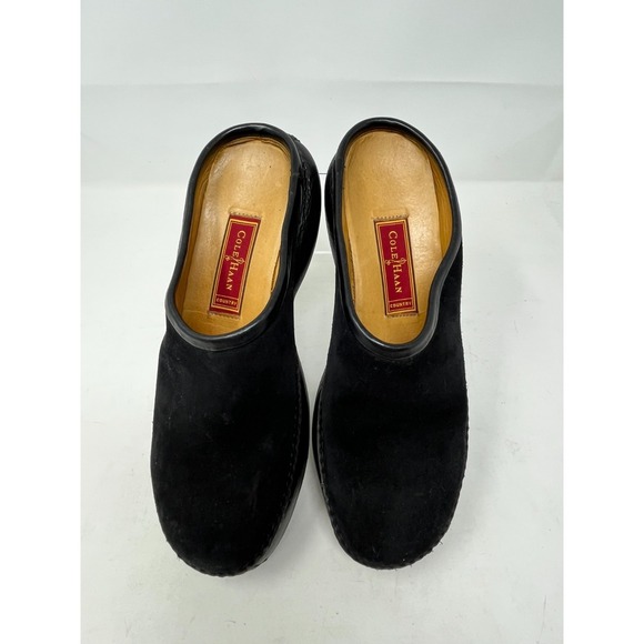COLE HAAN Country Womens 9 Clog Shoes Black Suede Leather Knobby Outsole - Picture 2 of 10